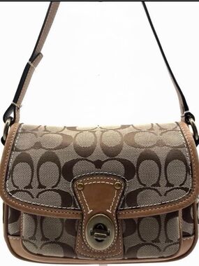 Coach Brown Signature Canvas Turn-Lock Crossbody